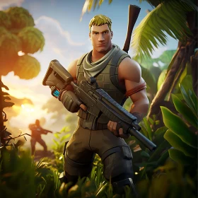 Stylized Warrior in Jungle Setting