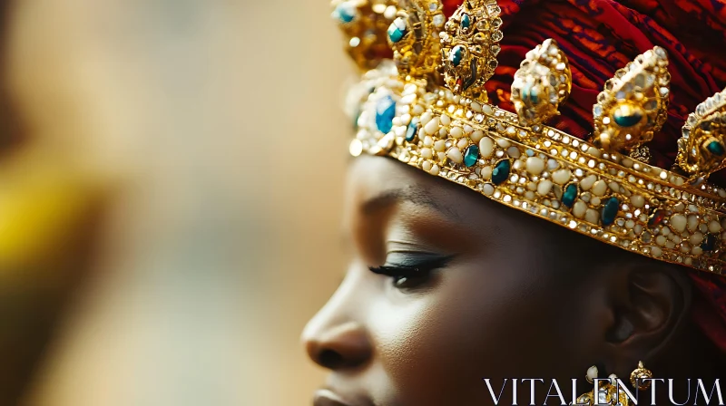 Profile of Woman Wearing Jeweled Crown AI Image