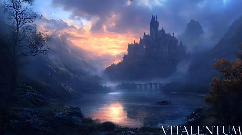 AI ART Sunset Castle Landscape