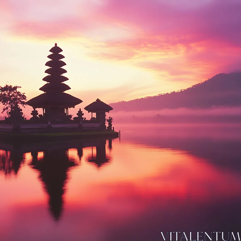 Temple Reflection at Sunset AI Image