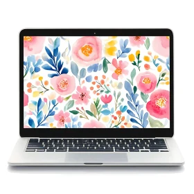 Floral Watercolor Digital Art on Laptop Screen