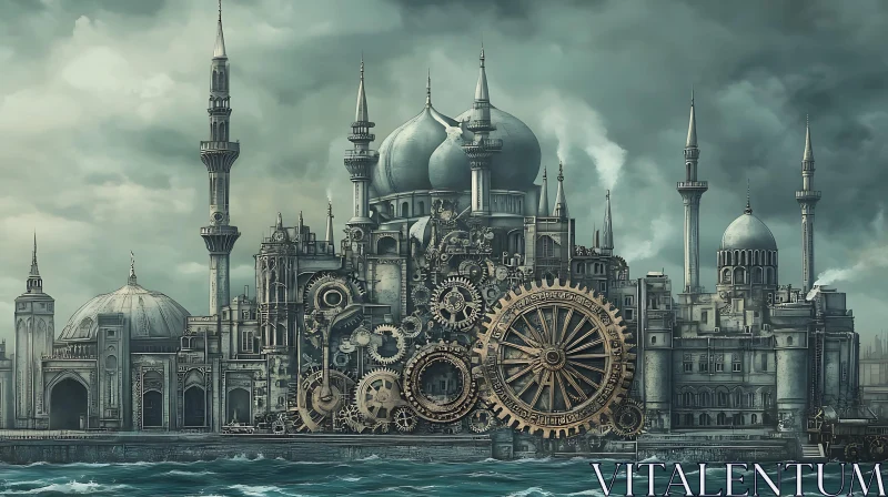 AI ART Mechanical Mosque Cityscape: A Steampunk Fantasy