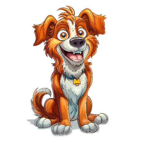 Joyful Cartoon Dog Illustration with Blue Collar POD Design