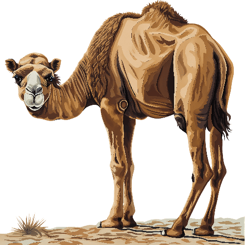 Realistic Image of a Resting Camel on a Sandy Surface POD Design