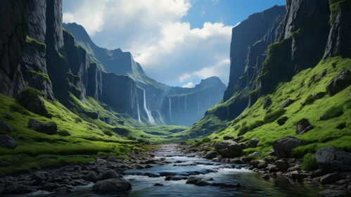 Serene Landscape of a Deep Canyon with Flowing Water