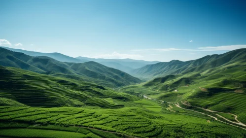 Serenity in Green: Oriental Minimalist Landscape of a Mountain Valley