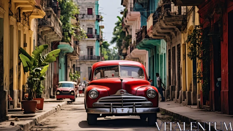 Vintage Car Cruising Colorful Streets of Cuba AI Image