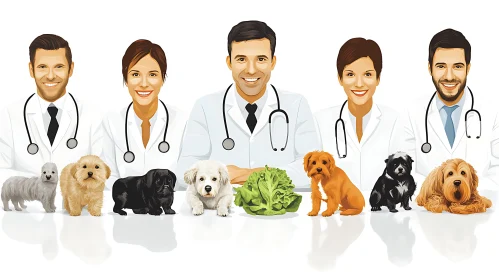 Veterinary Team Posing with Pets