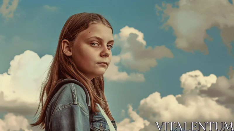 AI ART Greta Thunberg Contemplative Portrait with Sky