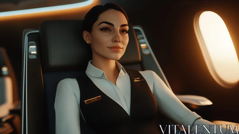 Professional Flight Attendant in Sleek Aircraft Cabin AI Image