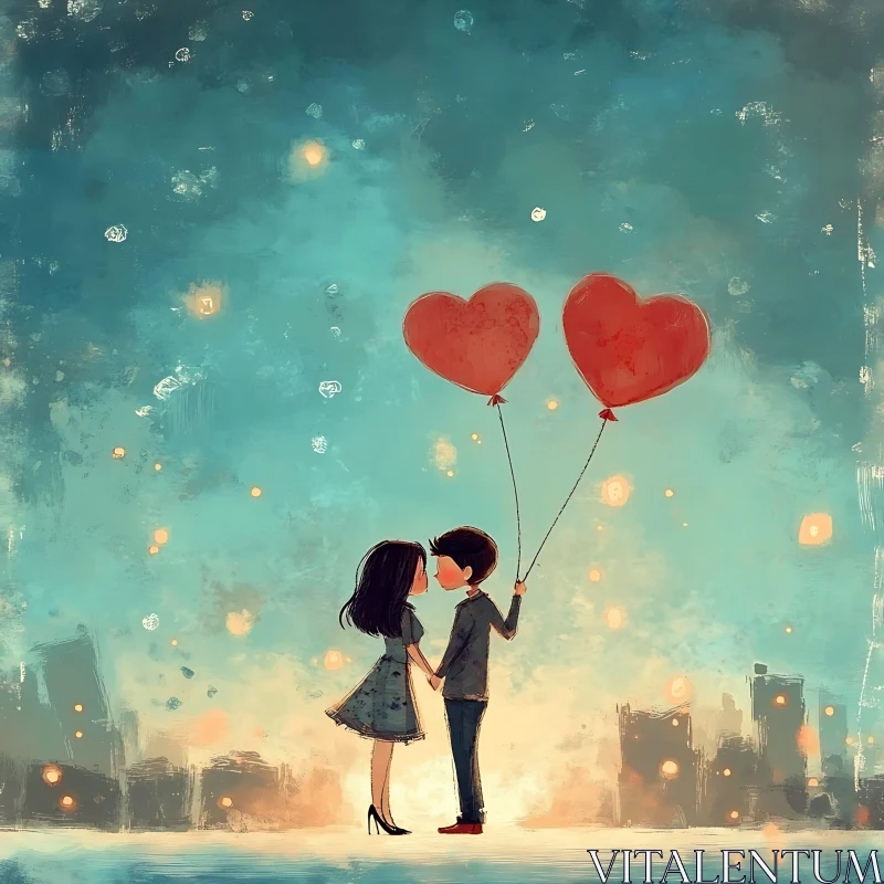 Love in the City with Balloons AI Image