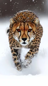 Snow Landscape with Running Cheetah