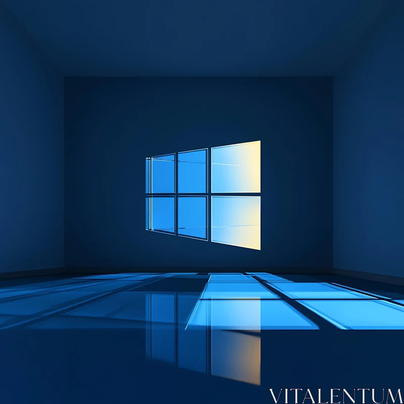 Blue Room with Reflective Window Design AI Image