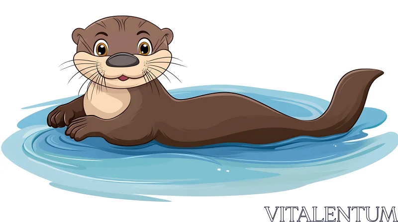 Adorable Otter in Water Illustration AI Image