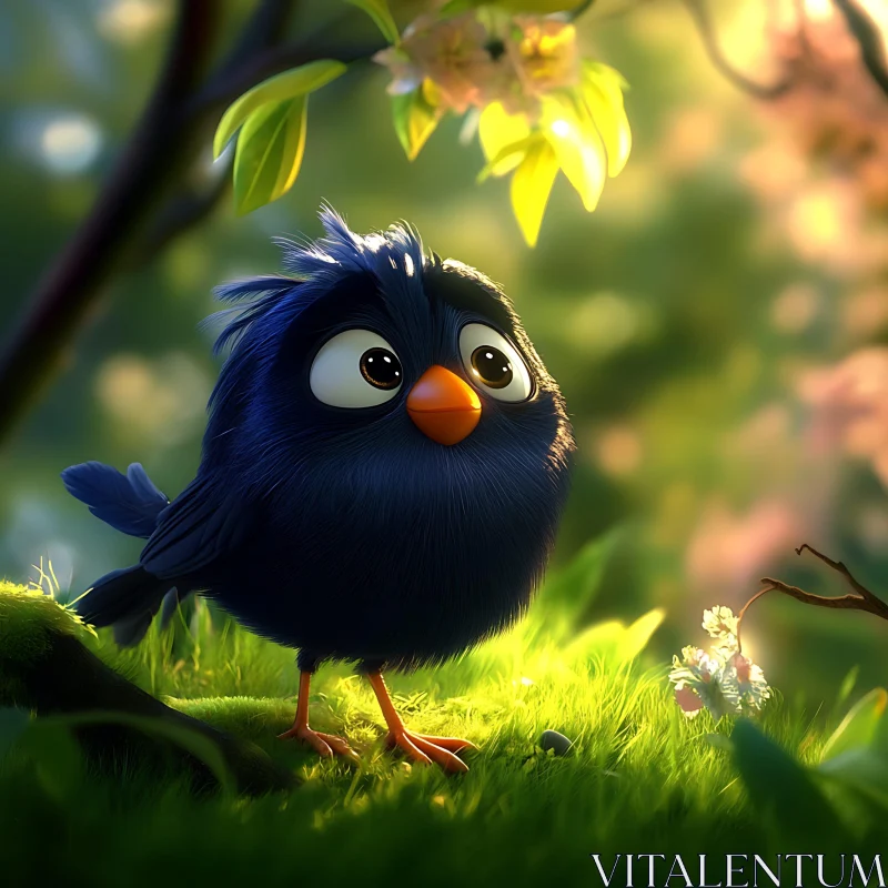 Cartoon Bird Amidst Greenery AI Image