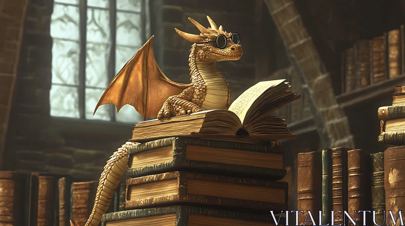 Whimsical Dragon Reading Books AI Image