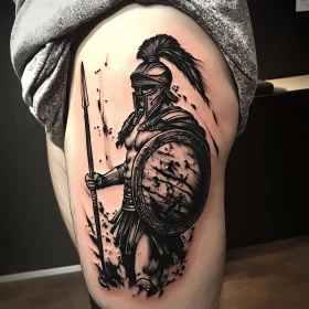 Black and White Warrior Tattoo Design