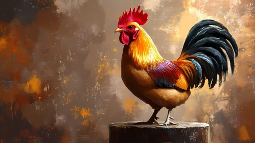 Colorful Rooster on Stump