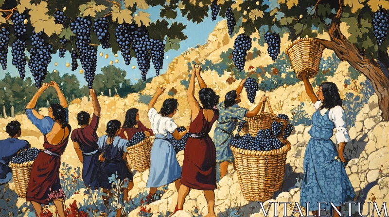 Women Harvesting Grapes in Vineyard AI Image