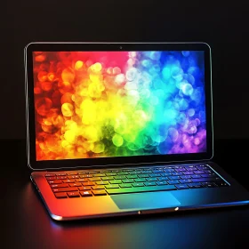 Laptop with Rainbow Abstract Background