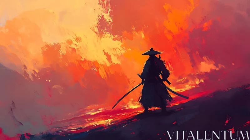 AI ART Warrior in Sunset: A Samurai Painting