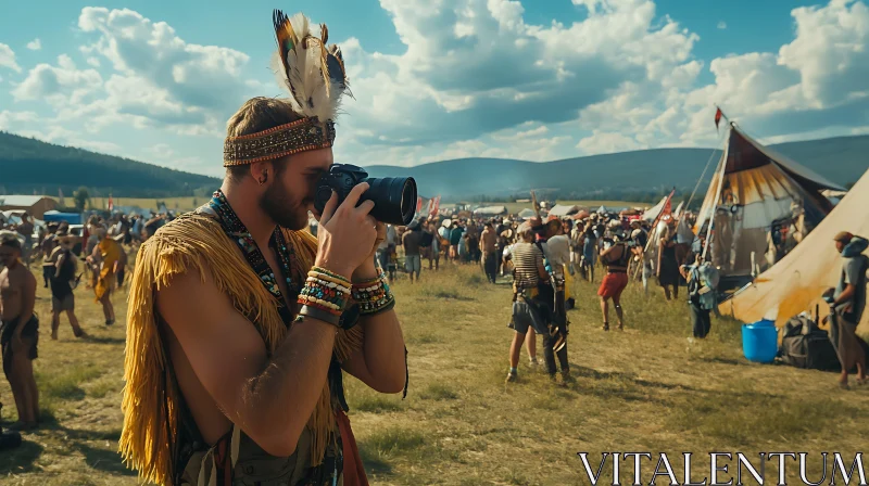 AI ART Feathered Photographer at a Festival