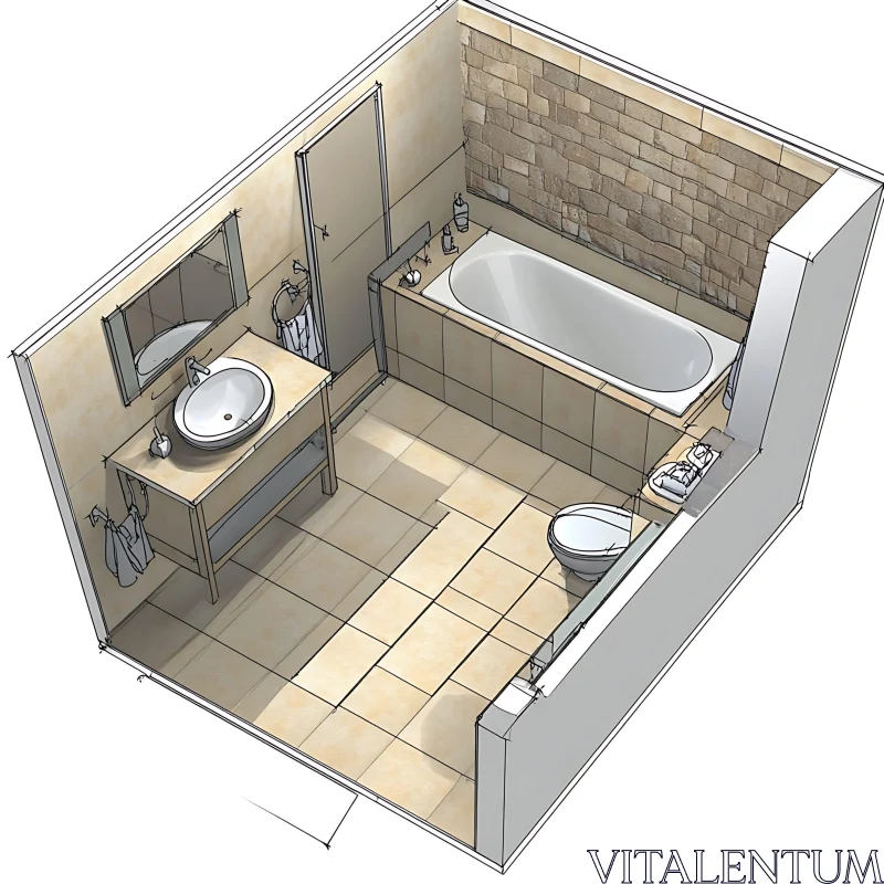 AI ART Bathroom Interior Plan in Neutral Colors