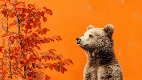 Bear Portrait with Colorful Leaves