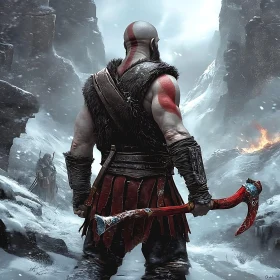 A warrior with an axe in winter
