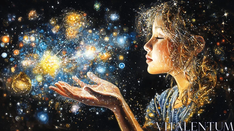 AI ART Girl with Galaxy Hands