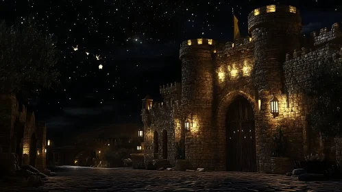 Starry Night Over Ancient Castle