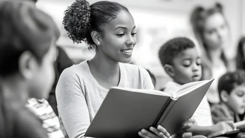 Monochrome Classroom Reading Scene