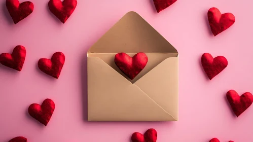 Envelope with Hearts on Pink Background