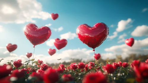 Heart Balloons and Roses Landscape