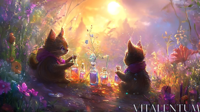 AI ART Kittens Making Potions in Magical Garden