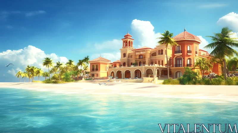 Mediterranean Mansion on a Beach AI Image