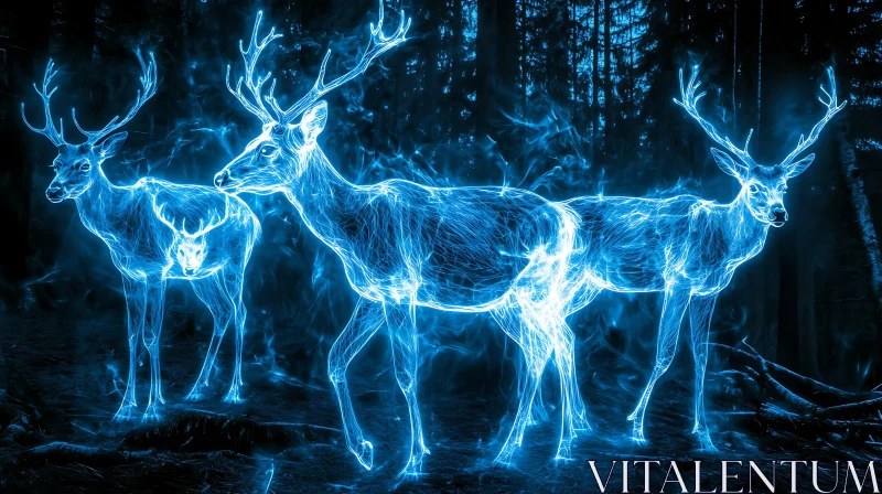 AI ART Glowing Deer in the Night Forest