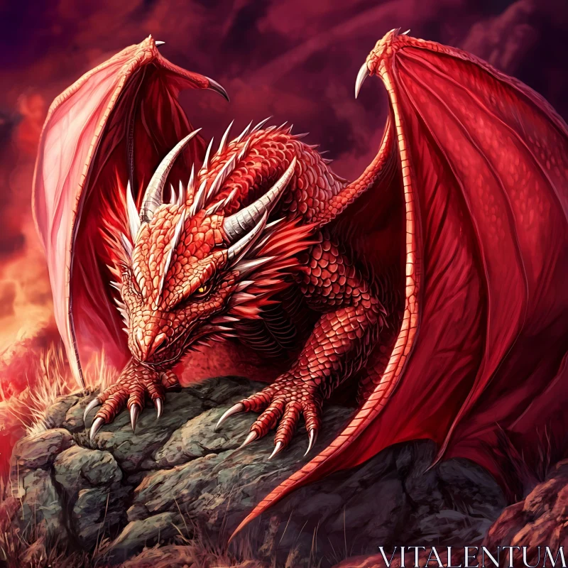 AI ART Crimson Dragon Guardian