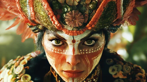 Woman with Face Paint and Headdress