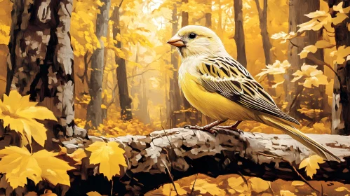 Yellow Bird Amidst Fall Leaves