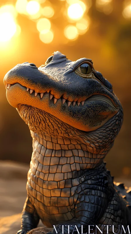 Crocodile in Warm Sunlight AI Image