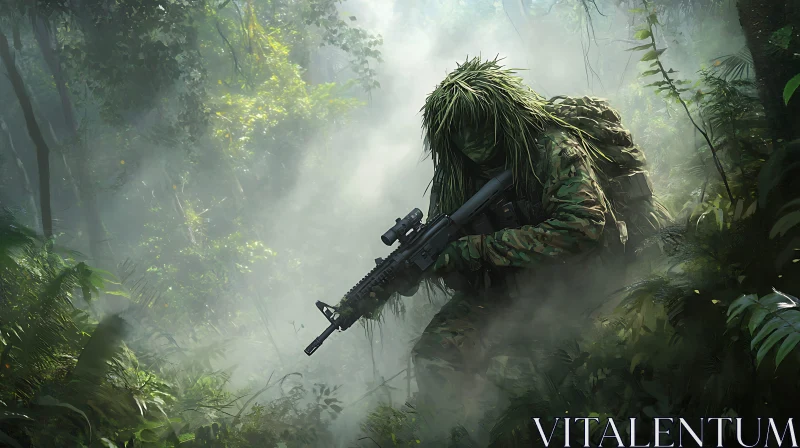 Forest Ambush: A Sniper's Vigil AI Image