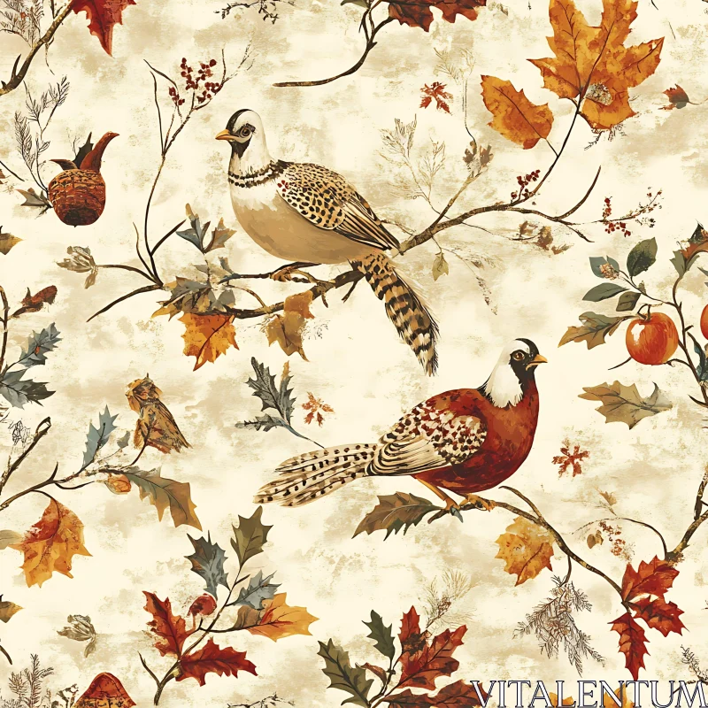 Birds Perched Amidst Autumn Leaves AI Image