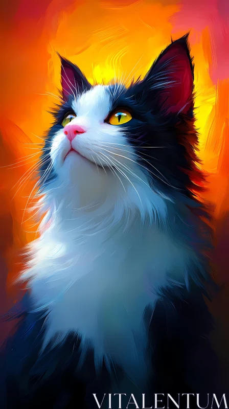 AI ART Golden-Eyed Cat Amidst Fiery Hues