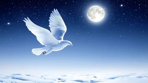 White Bird Flying in Night Sky