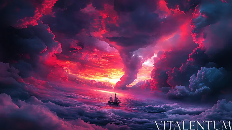 AI ART Crimson Sky Sailing Adventure
