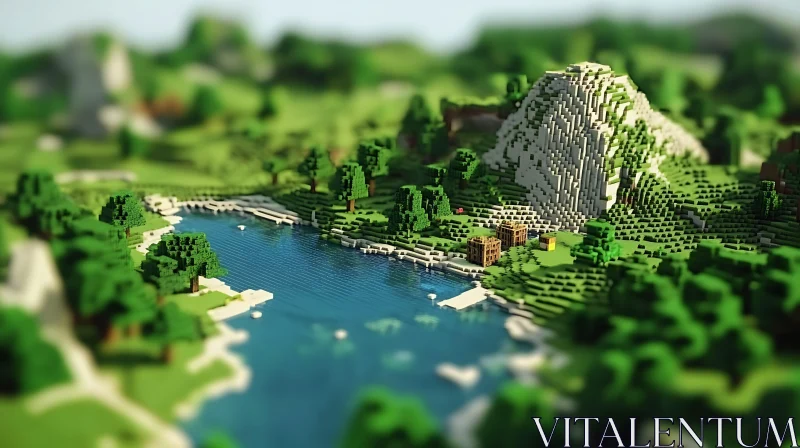 AI ART Blocky Minecraft Scene with Tilt-Shift Effect