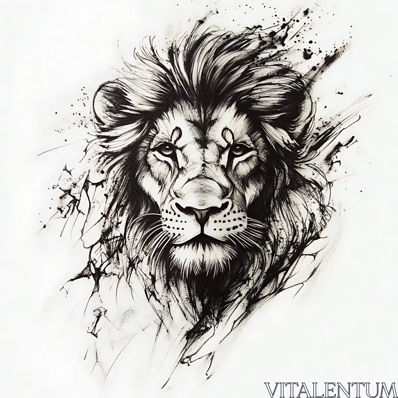 AI ART Monochrome Lion Head Art