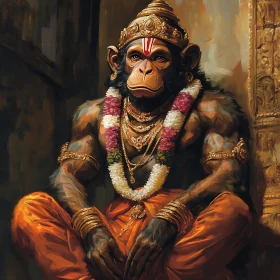 Ornate Monkey Deity with Garland