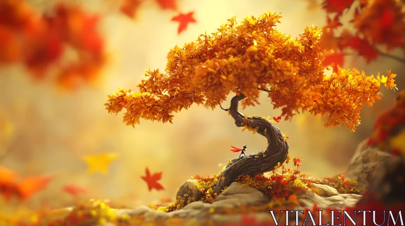 AI ART Whimsical Autumn Landscape with Figure